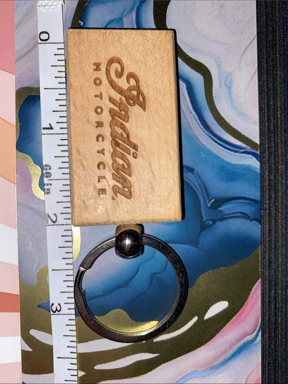 Indian Motorcycle Wooden Keychain - Natural Wood & Silver Ring
